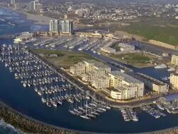 Aerial the Marina of Herzeliya in the Coastal plain, Israel Stock Footage