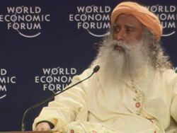 MS Man with white beard and turban speaking at World Economic Forum AUDIO / Davos, Graubunden, Switzerland Stock Footage