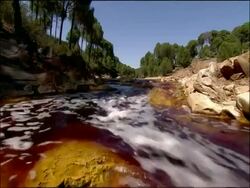 River, stained by mineral ores, Rio Tinto, Huelva, Andalusia, Spain Stock Footage