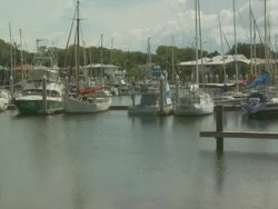 Boats moored in harbour, Darwin, NT,  Australia Stock Footage