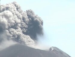 Close up of ash exploding from crater of Anak Krakatau volcano, Krakatoa, Indonesia, November 2010 Stock Footage