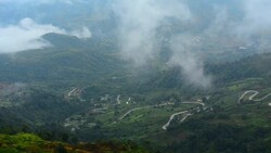 Mountain, street Mist./Park Phu Thap Boek, Phetchabun Province, Thailand, the rainy season. Stock Footage