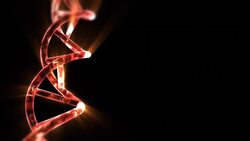 A glowing, red strand of DNA rotates in front of a black background. Stock Footage