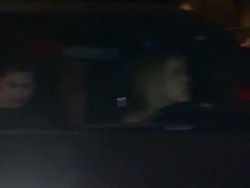 Chris Galya & Heather Catania make a hasty getaway from Chateau Marmont in West Hollywood Stock Footage