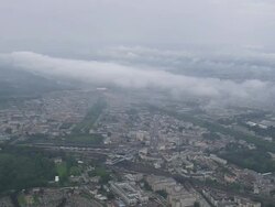 WS AERIAL ZI View of Low cloud over Versialles / Paris, France Stock Footage