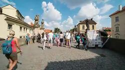 Aerial Time Lapse of Tourist walking at Charles Bridge, Prague Stock Footage