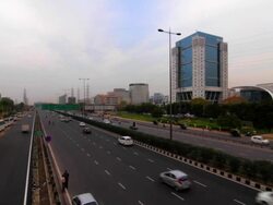 The highrises of Cyber City, Gurgaon adjacent to the Delhi- Gurgaon expressway Stock Footage