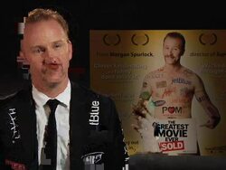 INTERVIEW: Morgan Spurlock on being able to make a film with and without sponsorship The Greatest Movie Ever Sold Interview at Hyatt Regency The Churchill on September 30, 2011 in London, England (Footage by WireImage Video/Getty Images) Stock Footage