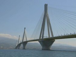 WS View of (Rio Antirrio) Charilaos Trikoupis bridge / Antirrio, Aetolia-Acarnania, Greece Stock Footage