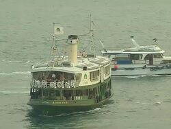 Close Up Shot Ferry in Sea Hong Kong kwangtung China Stock Footage