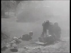 B/W 1960's soldiers helping wounded in smoke from battle / Vietnam / Sound Stock Footage