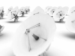 Dolly back diagonally from single Satellite Dish (Commercial) revealing many Stock Footage