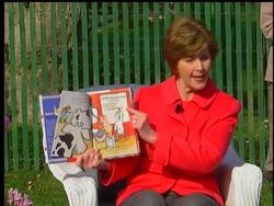 First lady Laura Bush read 'Duck for President,' by Doreen Cronin to thousands of children who assembled at the White House for the annual Easter egg roll Monday. News Clip