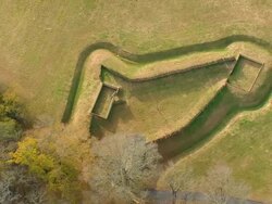MS AERIAL Shot of top of Ninety Six National Historic Site and Star Fort / South Carolina, United States Stock Footage