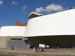 Ozeaneum (Deutsches  Meeresmuseum, German Oceanographic Museum) in Stralsund Harbour Stock Footage