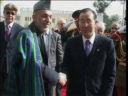 UPDATE Ban Ki-moon meets Karzai and Abdullah for crisis talks News Clip