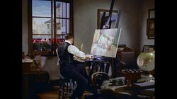MS Artist painting on canvas in living room - recreation/ United States Stock Footage