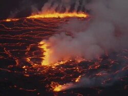 MS Molten rock cools and forms plates on surface of lava lake / Goma, Virunga National Park, Democratic Republic of the Congo Stock Footage