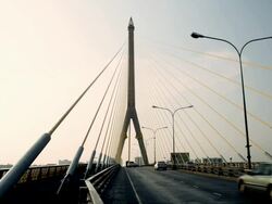 Traffic over the Rama VIII Bridge across the Chao Phraya River, Bangkok, Thailand Stock Footage
