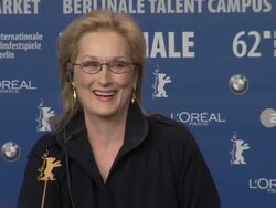 INTERVIEW: Meryl Streep on the Golden Globes at Iron Lady Press Conference: 62nd International Berlin Film Festival 2012 at the Grand Hyatt on February 14, 2012 in Berlin, Germany. (Footage by WireImage Video/Getty Images)  Stock Footage