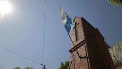 Church tower in the sunrise Stock Footage