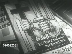 1933: GERMANY: NAZI PROPAGANDA: CU Propaganda, anti-Semitic posters, leaflets, cards, anti-Christian pamphlet cover targeting Roman Catholic church.  Jewish, anti-Catholic. Instructional Video
