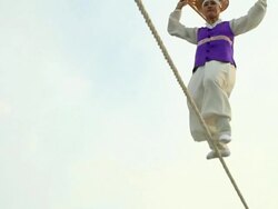 MS TS LA Shot of tightrope walker doing acrobatics on high wire / Gyeonggido, South Korea Stock Footage