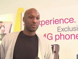[INTERVIEW] Lamar Odom on how it feels to be at T-Mobile meeting his fans, NBA All-Star 2011 at the Lamar Odom Greets Fans At T-Mobile And Gears Up For NBA All-Star 2011 In Los Angeles at Los Angeles CA. (Footage by WireImage Video/GettyImages) Stock Footage