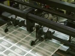 CU, American one dollar bills being minted, Washington DC, USA Stock Footage