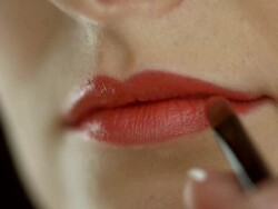 HD: Makeup Artist Using Lipbrush Stock Footage