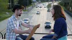 Student painter drawing a portrait Stock Footage