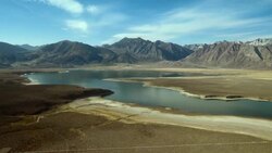 Aerial view of Crowley Lake and the Sherwin Mountain Range. Stock Footage