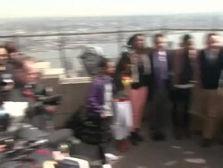 Tyrel Jackson Williams, China Anne McClain , Coco Jones, Tyler James Williams, Debby Ryan and Laura Marano at The Disney Channel And Disney XD Stars Visit The Empire State Building on 3/12/2012 Stock Footage