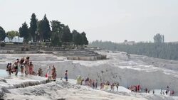 Travertine pools in Pamukkale Stock Footage