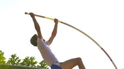 HD:Super Slo-Mo Shot of Young Athlete Performing at Pole Vault Stock Footage