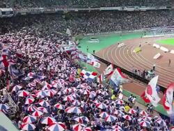 WS View of Fans at soccer game in Nissan Stadium / Yokohama, Kanagawa, Japan  Stock Footage