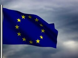 European union flag waving against cloudy sky Stock Footage
