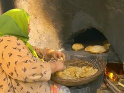 MS Local Egyptian woman making pita bread / Giza, Egypt Stock Footage