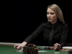 HD DOLLY: Female Dealer Spreading Out Cards Stock Footage