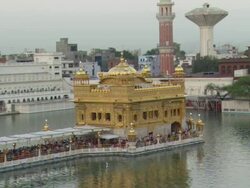 MS Huge crowds lined up trying to get into Sikh temple of Harmandir Sahib / Amritsar, Punjab, India  Stock Footage