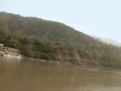 Suspension bridge over river, Ganges River, Rishikesh, Uttarakhand, India Stock Footage