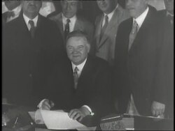 United States President Herbert Hoover signs a piece of legislation and goes fly fishing in river. Stock Footage