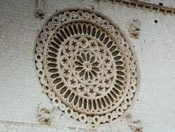 CU R/F Shot of rose window of Sacro Convento Saint Francis Upper Basilica / Assisi, Umbria, Italy Stock Footage