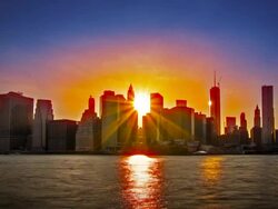 Manhattan downtown. Sunset Stock Footage