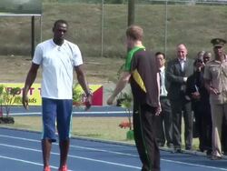 Prince Harry meets Usain Bolt Stock Footage