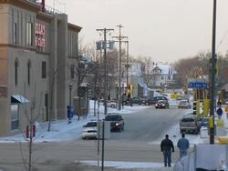 WS View of traffic on street in uptown during winter / Minneapolis, Minnesota, USA Stock Footage