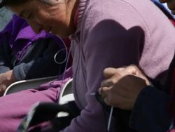 Women knitting in Salinas de Guaranda, "paramo" (upland), Ecuador Stock Footage