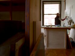 WS PAN Man working on his painting at studio / Tivoli, New York, United States Stock Footage