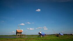 Shelters for fishermen Stock Footage