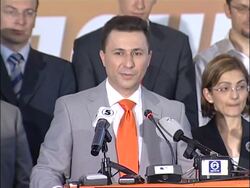 WRAP Gruevski declares victory, celebrations; candidates vote, DUI comment News Clip